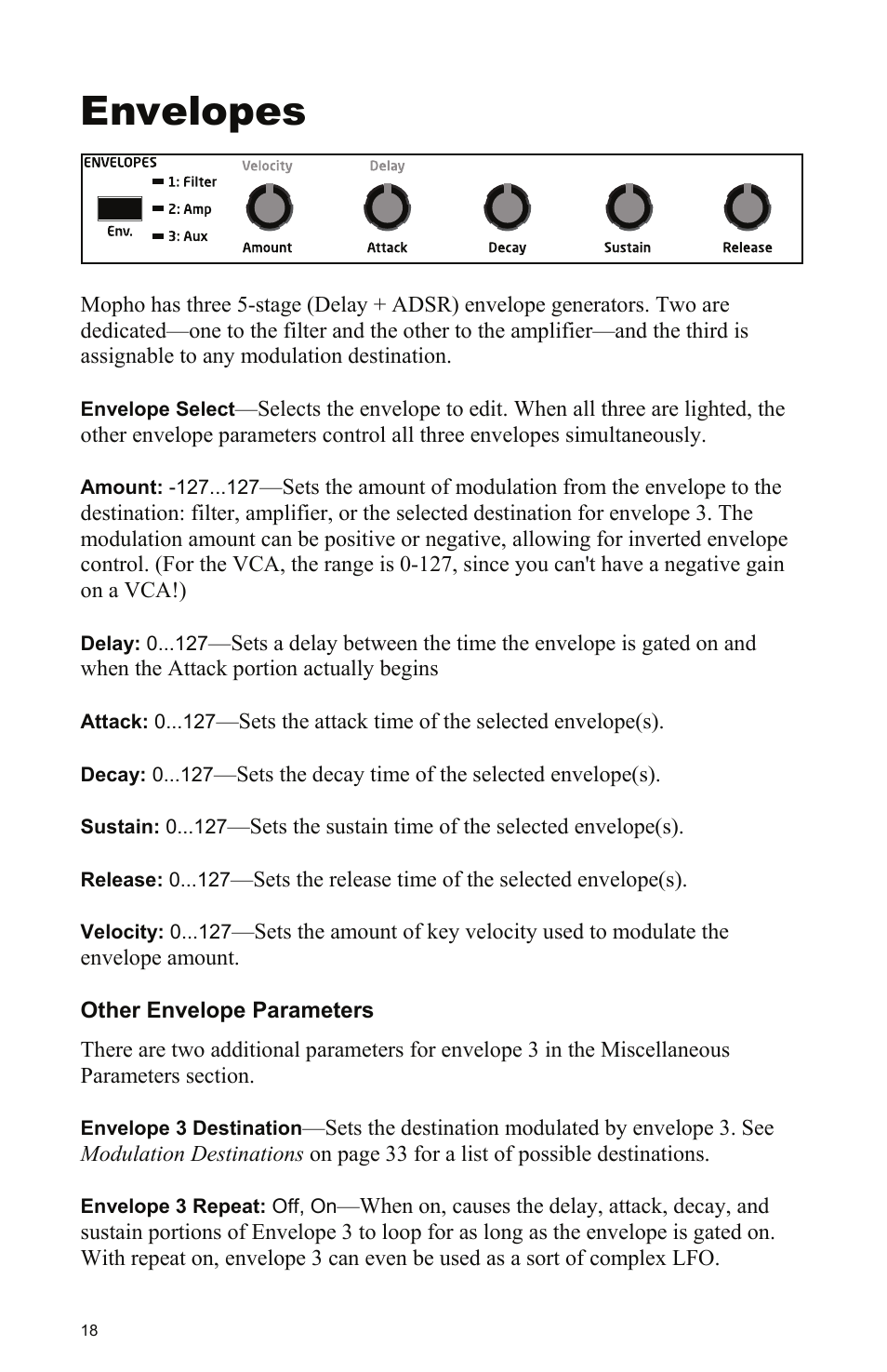 Envelopes, Other envelope parameters | Dave Smith Instruments MOPHO KEYBOARD User Manual | Page 24 / 68