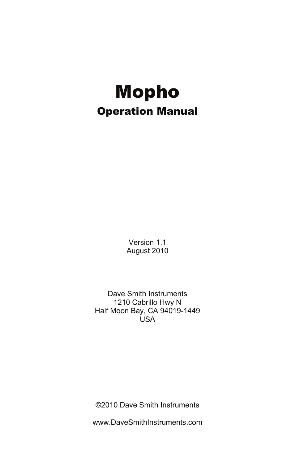 Mopho, Operation manual | Dave Smith Instruments MOPHO KEYBOARD User Manual | Page 3 / 68