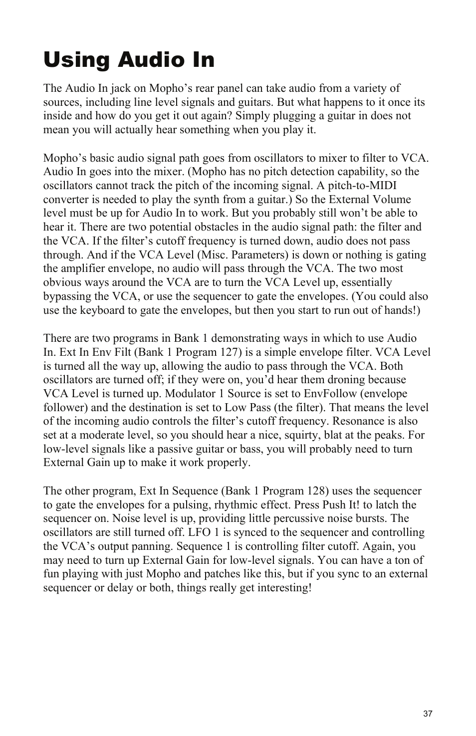 Using audio in | Dave Smith Instruments MOPHO KEYBOARD User Manual | Page 43 / 68