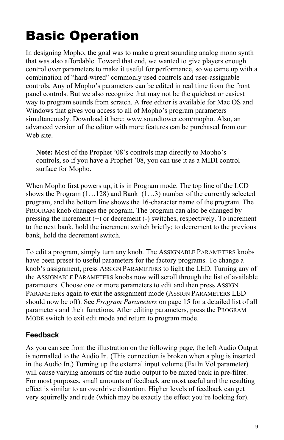 Basic operation, Feedback | Dave Smith Instruments MOPHO User Manual | Page 15 / 52