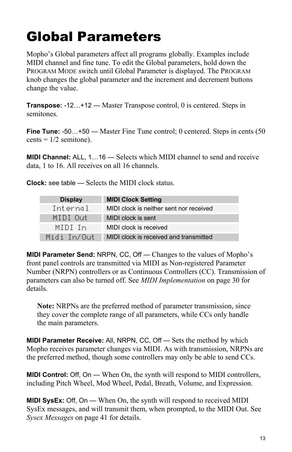 Global parameters, 13 fo | Dave Smith Instruments MOPHO User Manual | Page 19 / 52