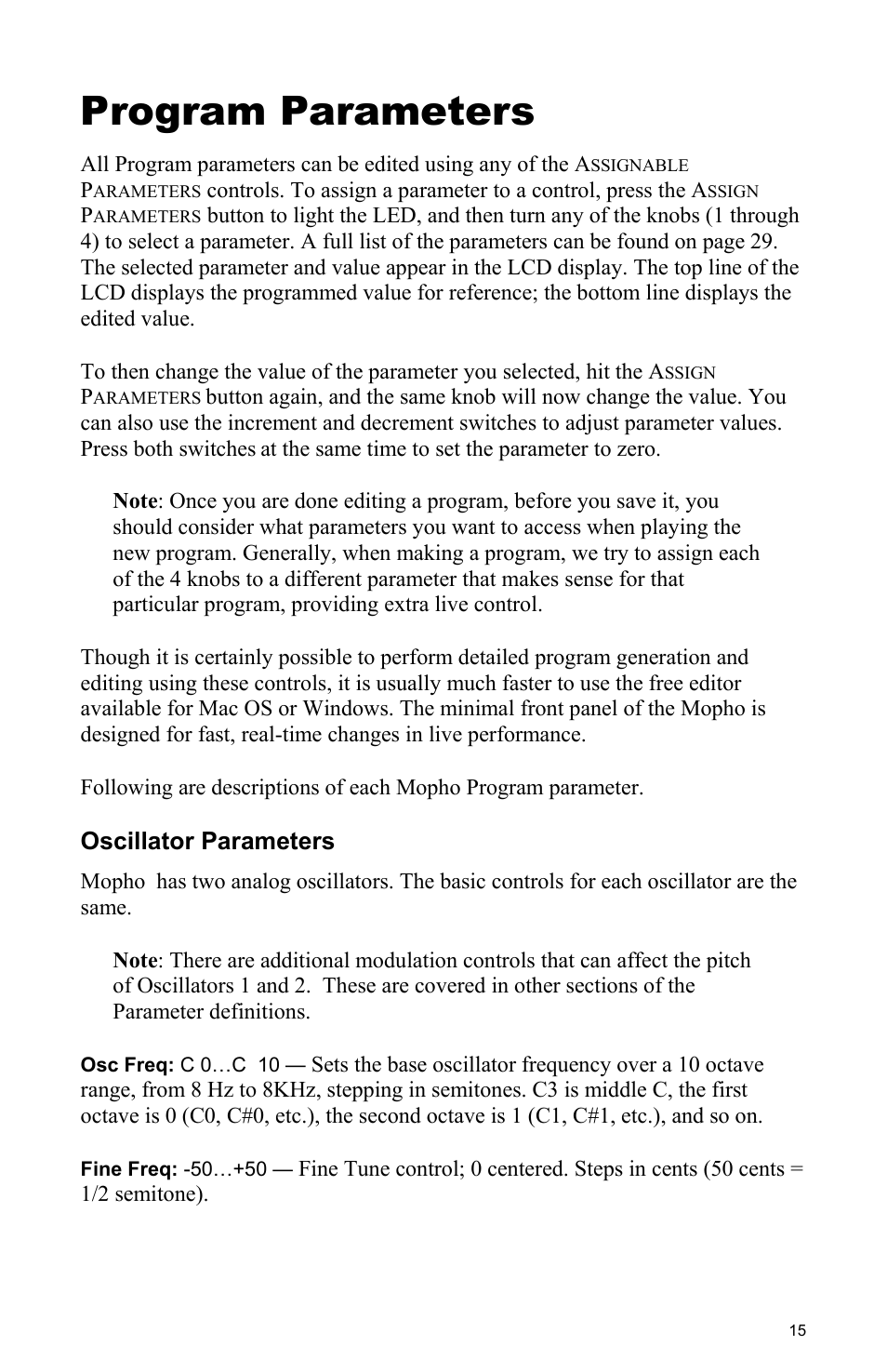 Program parameters, Oscillator parameters, Ge 15 | Dave Smith Instruments MOPHO User Manual | Page 21 / 52