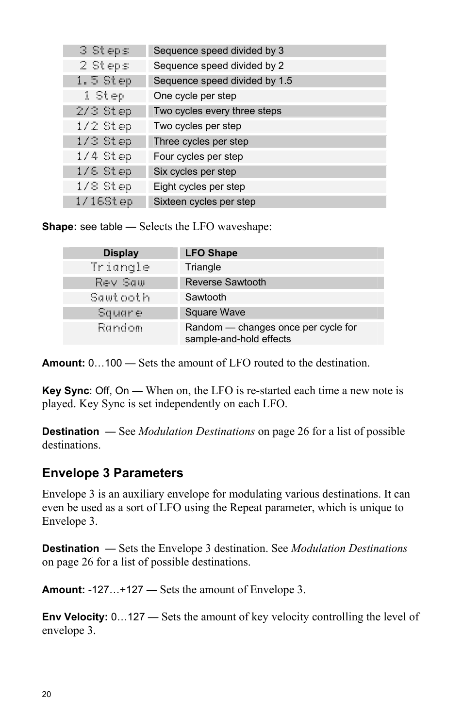 Envelope 3 parameters | Dave Smith Instruments MOPHO User Manual | Page 26 / 52