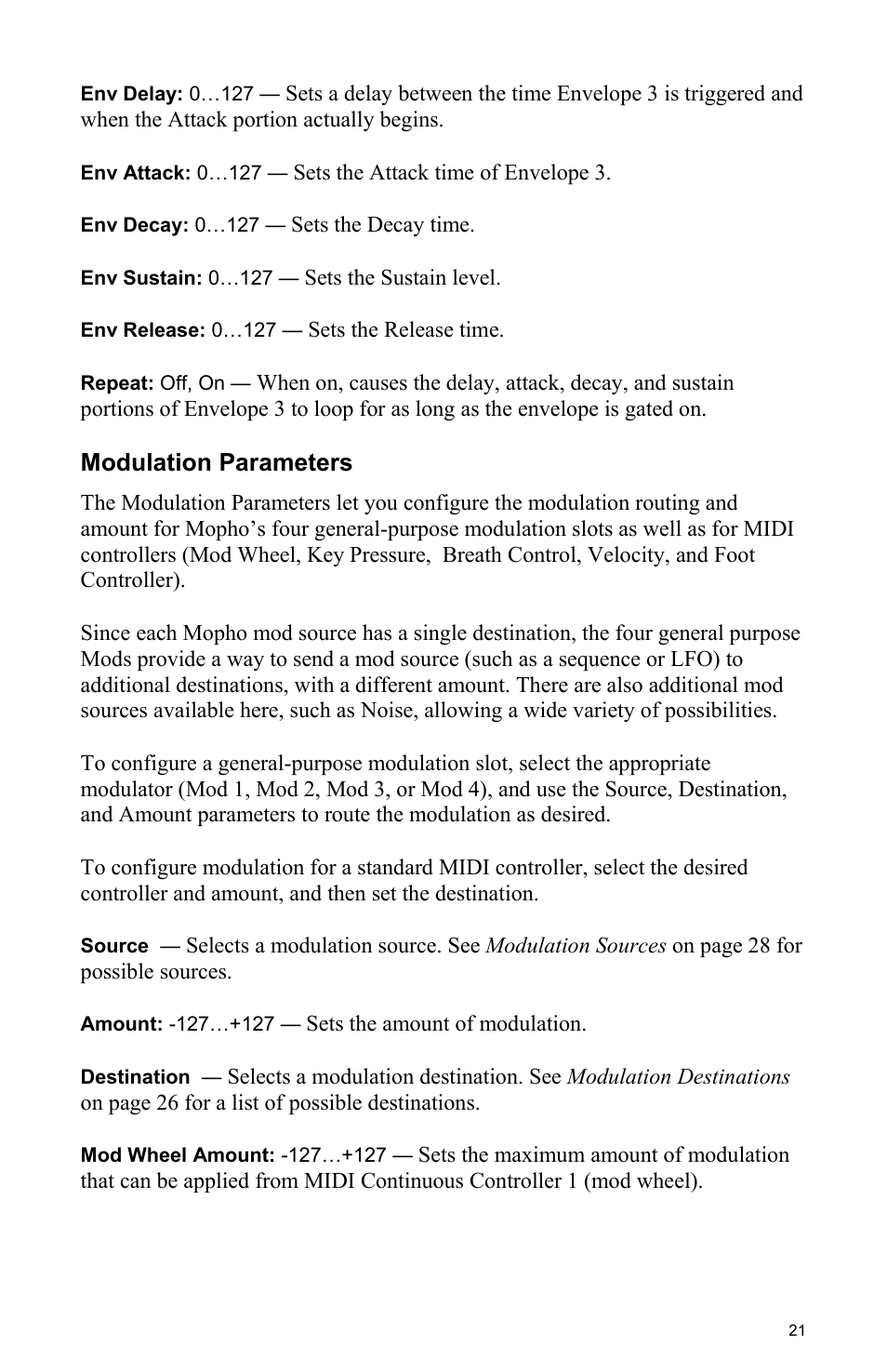 Modulation parameters | Dave Smith Instruments MOPHO User Manual | Page 27 / 52