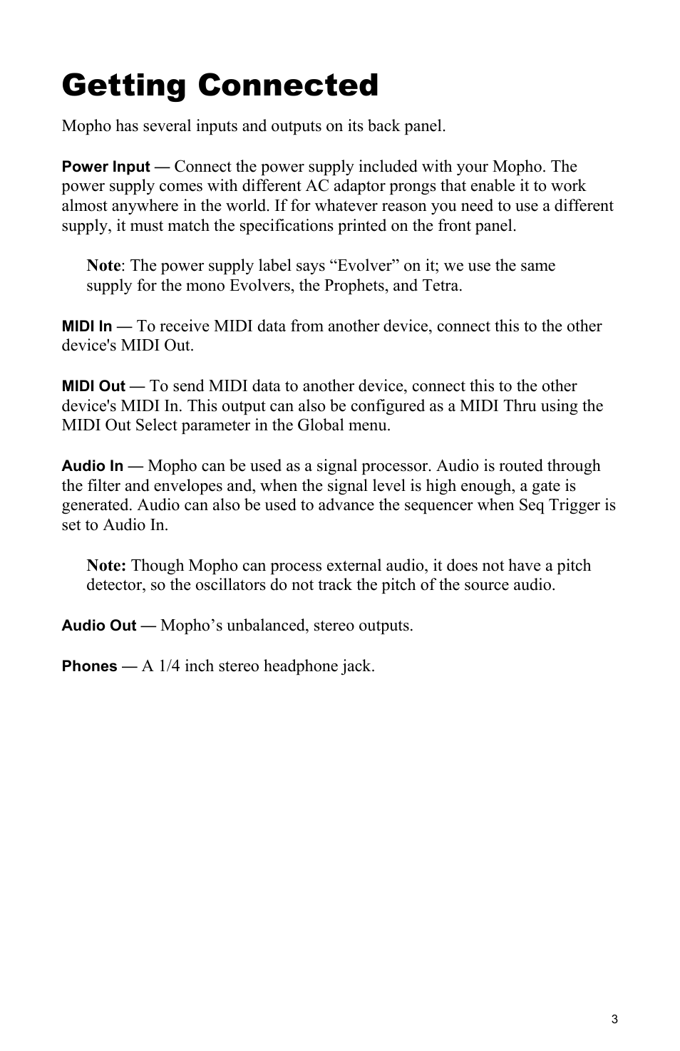 Getting connected | Dave Smith Instruments MOPHO User Manual | Page 9 / 52