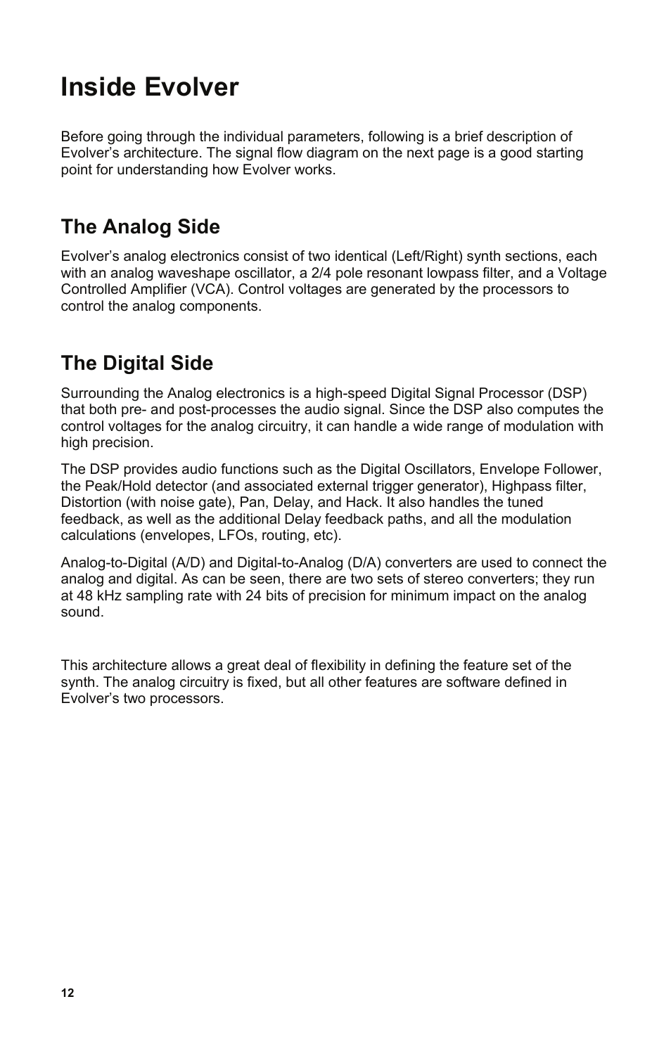 The analog side, The digital side, Inside evolver | Dave Smith Instruments EVOLVER User Manual | Page 12 / 64