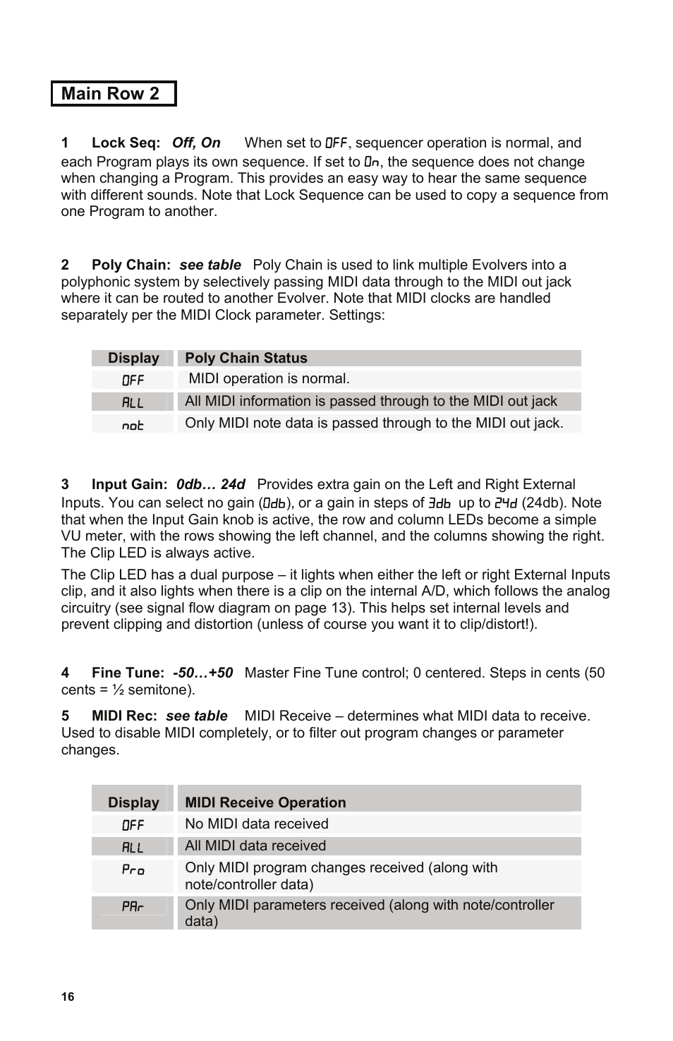 Main row 2 | Dave Smith Instruments EVOLVER User Manual | Page 16 / 64