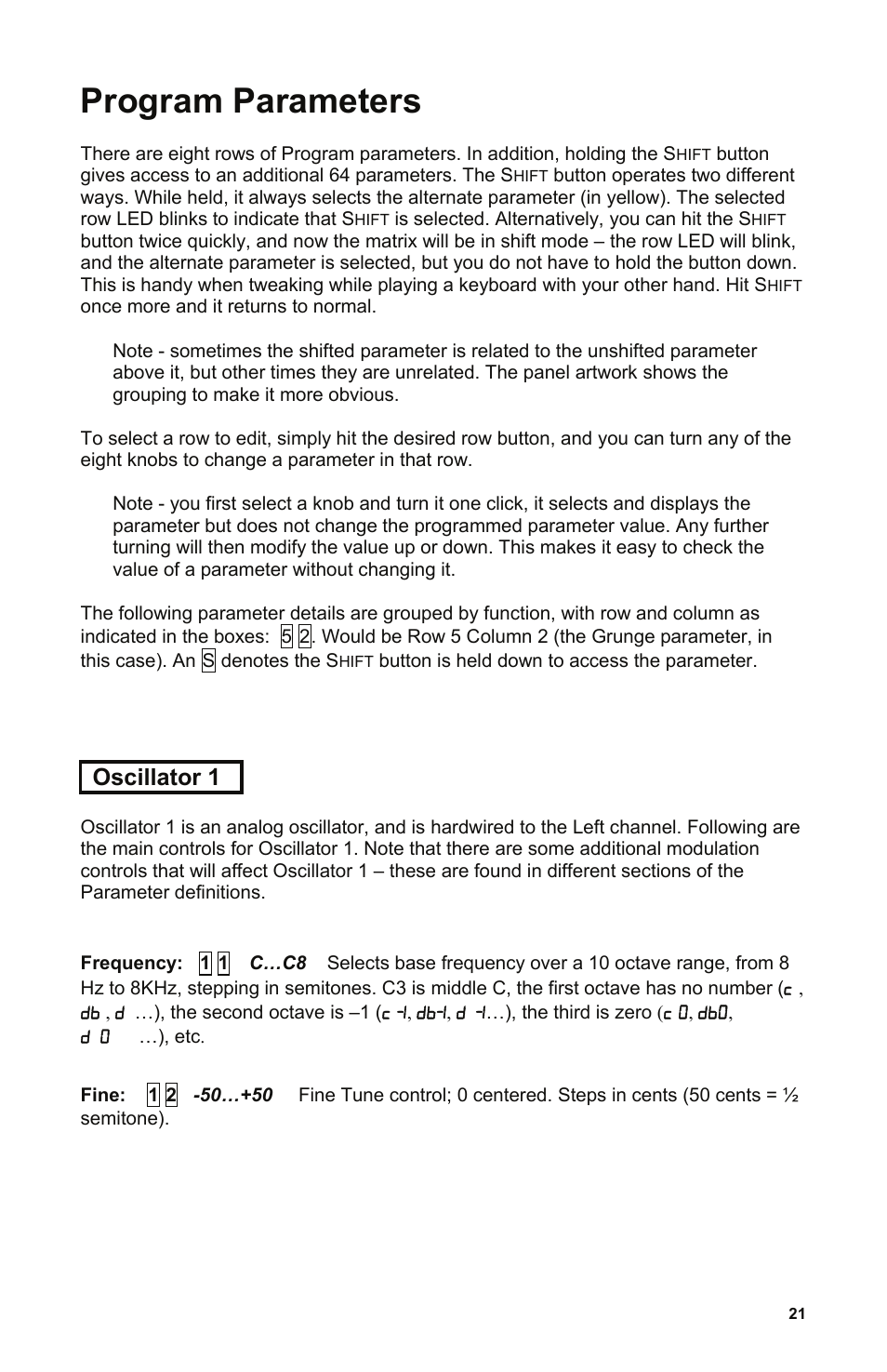 Program parameters, Oscillator 1 | Dave Smith Instruments EVOLVER User Manual | Page 21 / 64
