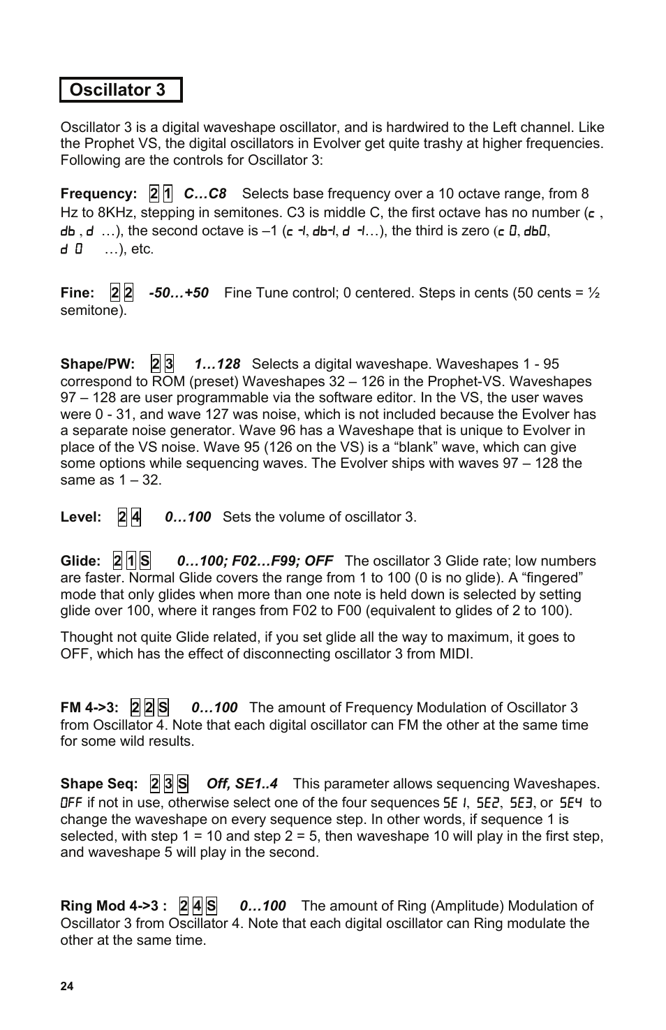 Oscillator 3 | Dave Smith Instruments EVOLVER User Manual | Page 24 / 64