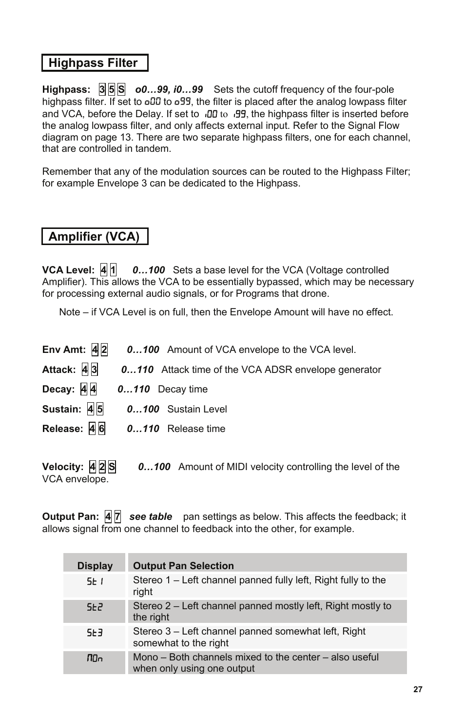 Highpass filter, Amplifier (vca) | Dave Smith Instruments EVOLVER User Manual | Page 27 / 64