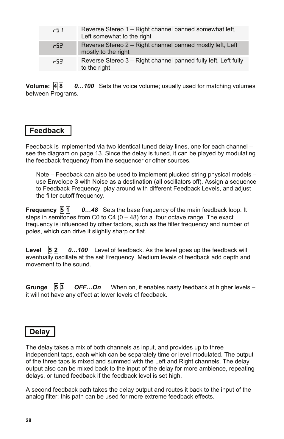 Feedback, Delay | Dave Smith Instruments EVOLVER User Manual | Page 28 / 64