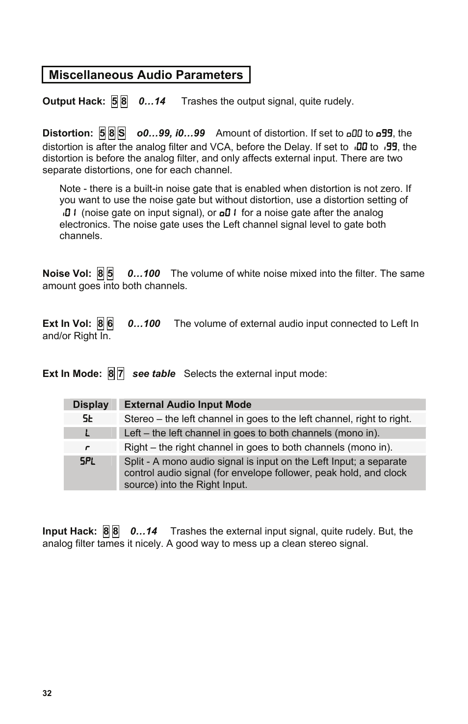 Miscellaneous audio parameters | Dave Smith Instruments EVOLVER User Manual | Page 32 / 64