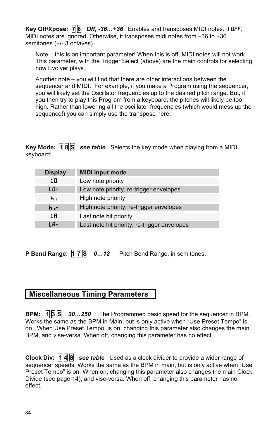 Miscellaneous timing parameters | Dave Smith Instruments EVOLVER User Manual | Page 34 / 64