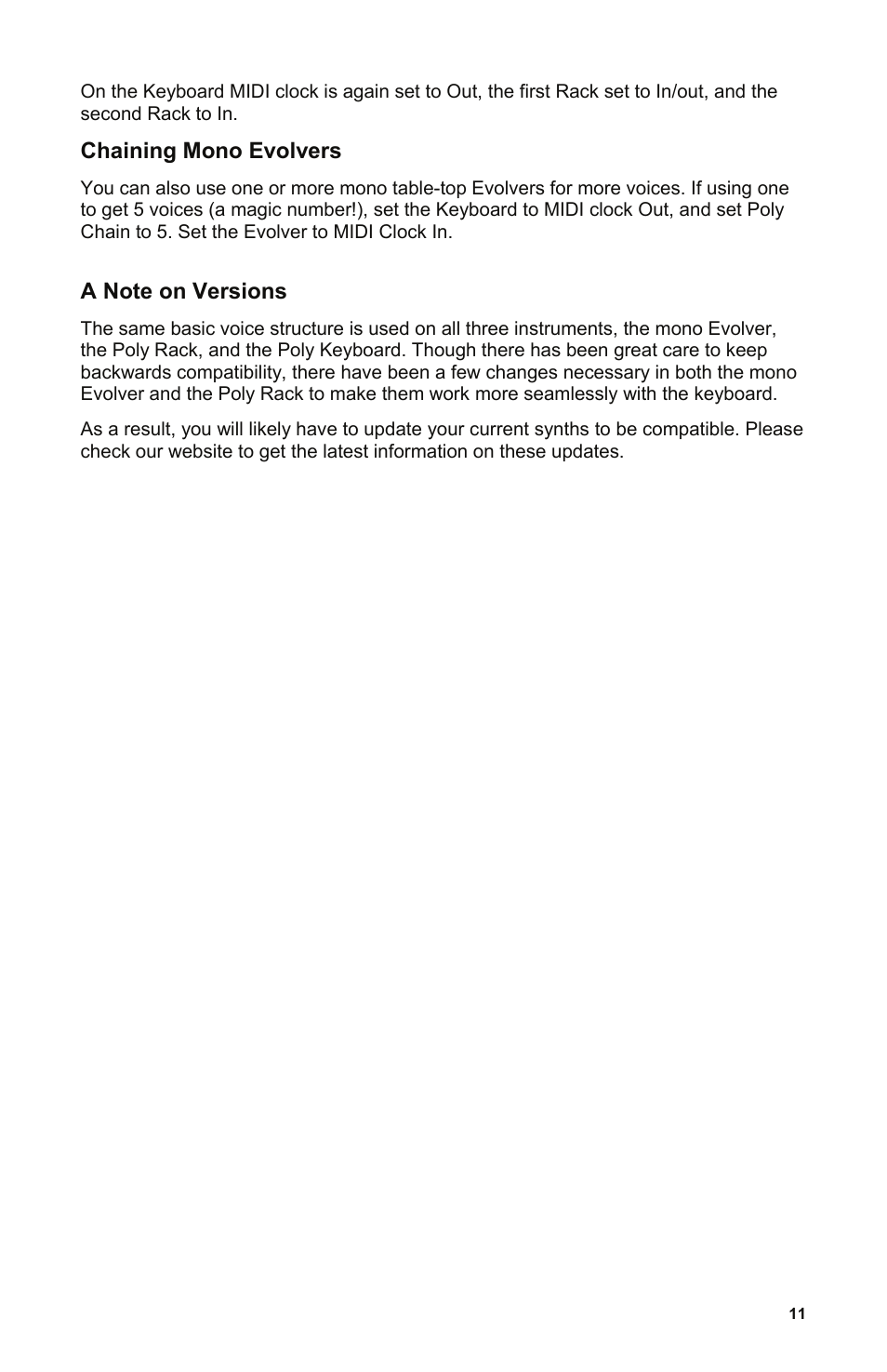 Chaining mono evolvers, A note on versions | Dave Smith Instruments POLY EVOLVER KEYBOARD User Manual | Page 11 / 76