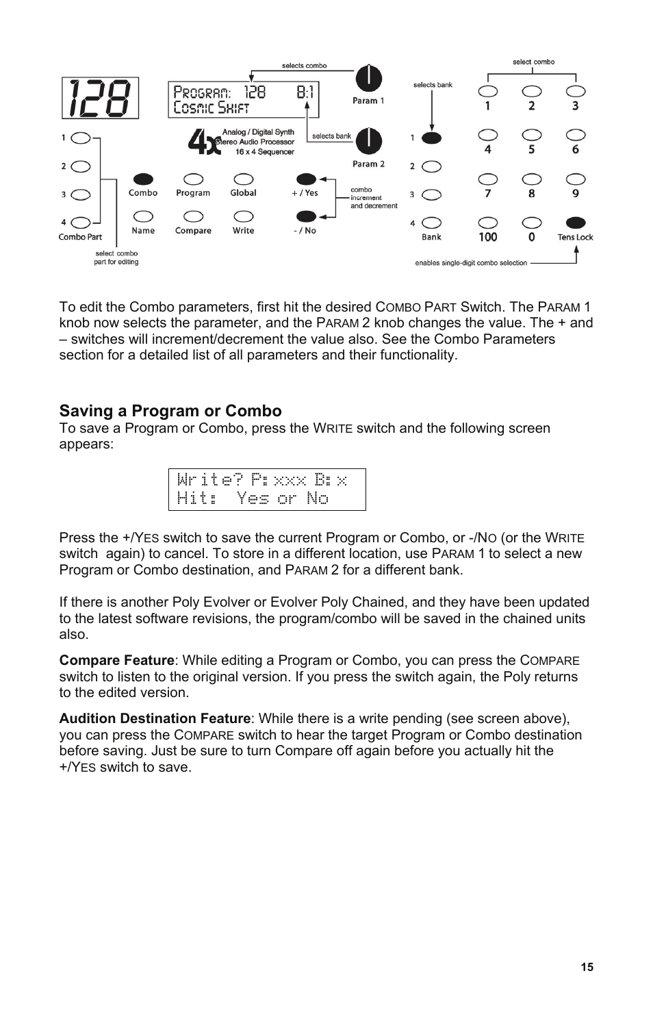 Saving a program or combo | Dave Smith Instruments POLY EVOLVER KEYBOARD User Manual | Page 15 / 76