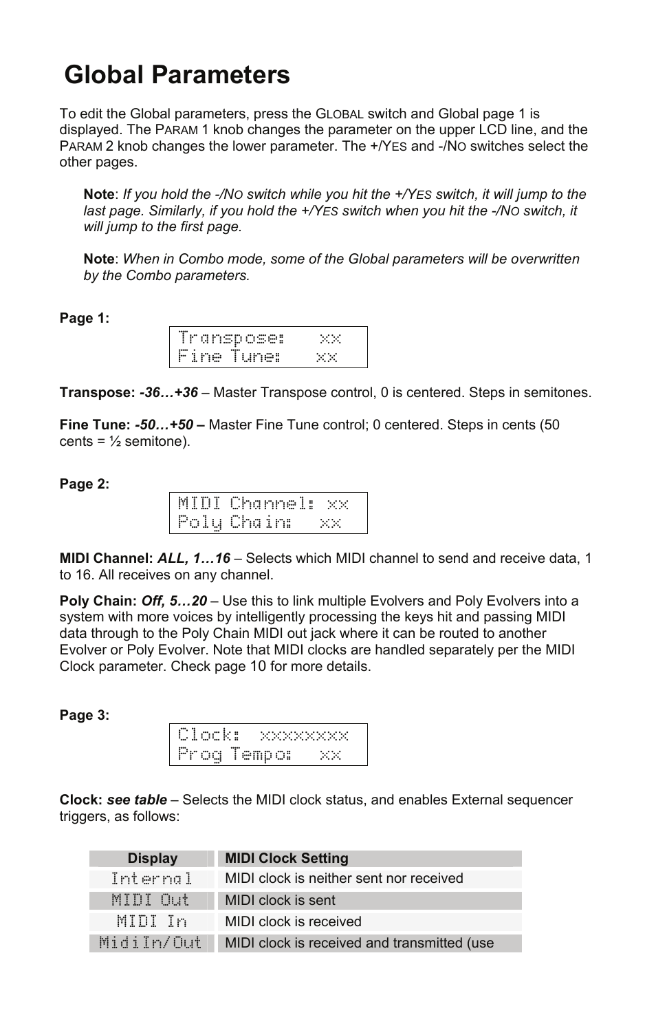 Global parameters | Dave Smith Instruments POLY EVOLVER KEYBOARD User Manual | Page 18 / 76