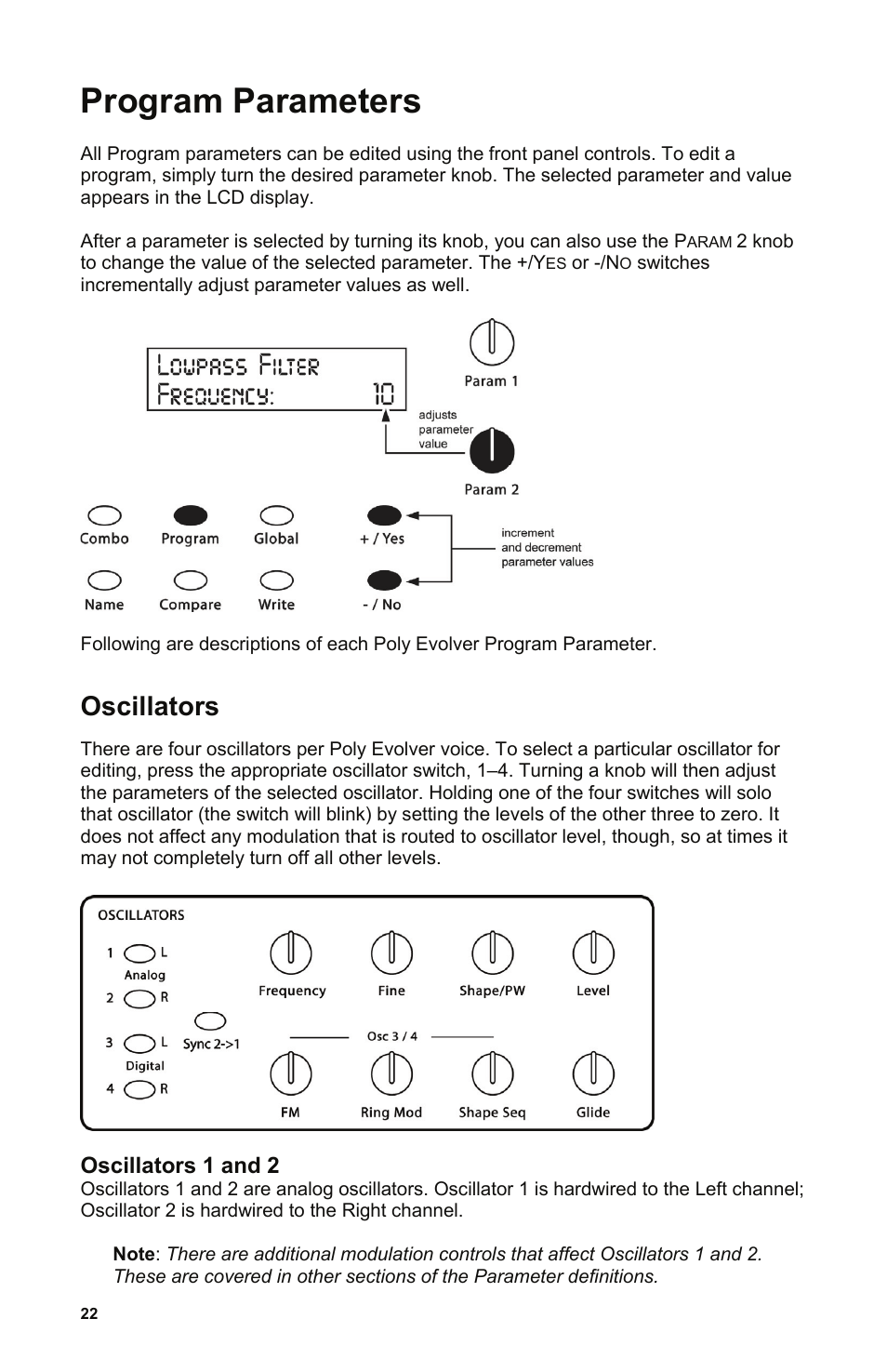 Program parameters, Oscillators | Dave Smith Instruments POLY EVOLVER KEYBOARD User Manual | Page 22 / 76