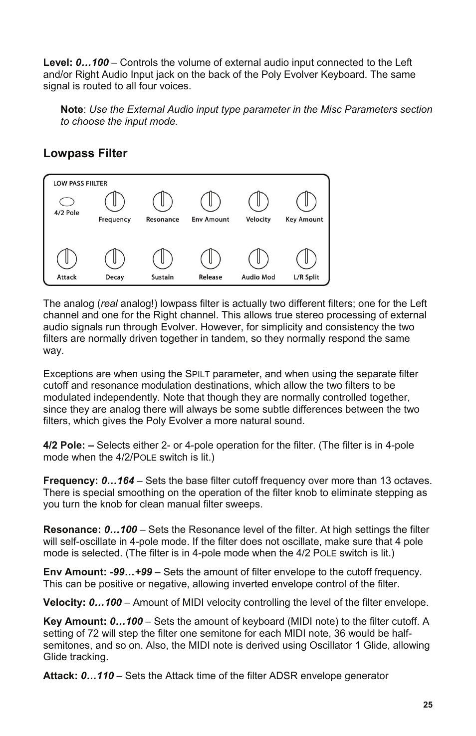 Lowpass filter | Dave Smith Instruments POLY EVOLVER KEYBOARD User Manual | Page 25 / 76