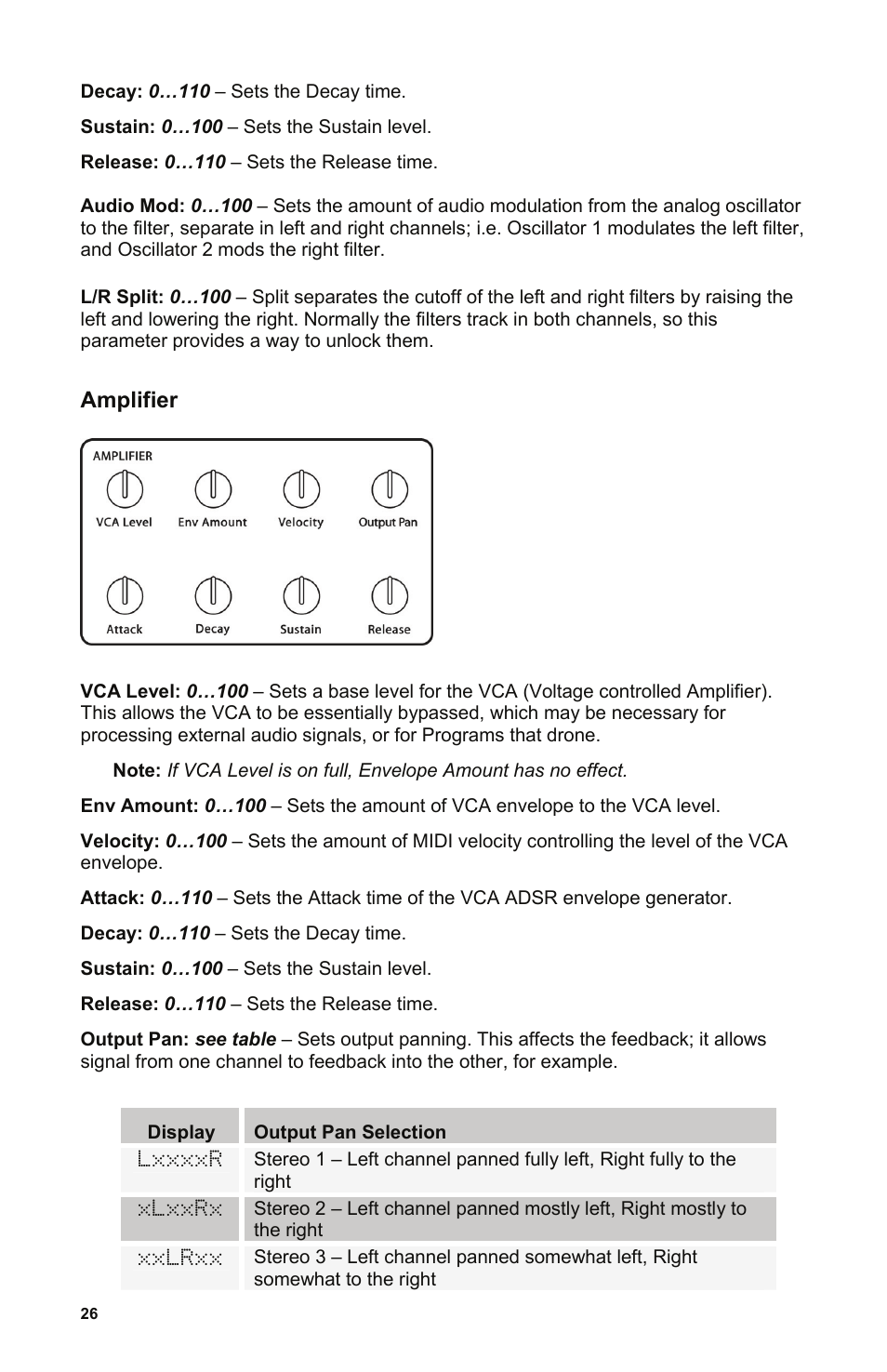 Amplifier | Dave Smith Instruments POLY EVOLVER KEYBOARD User Manual | Page 26 / 76