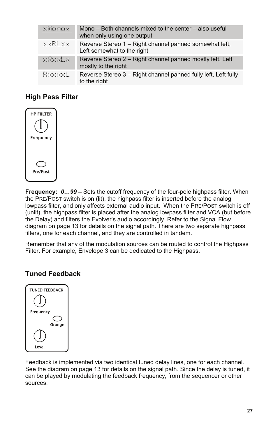 High pass filter, Tuned feedback | Dave Smith Instruments POLY EVOLVER KEYBOARD User Manual | Page 27 / 76