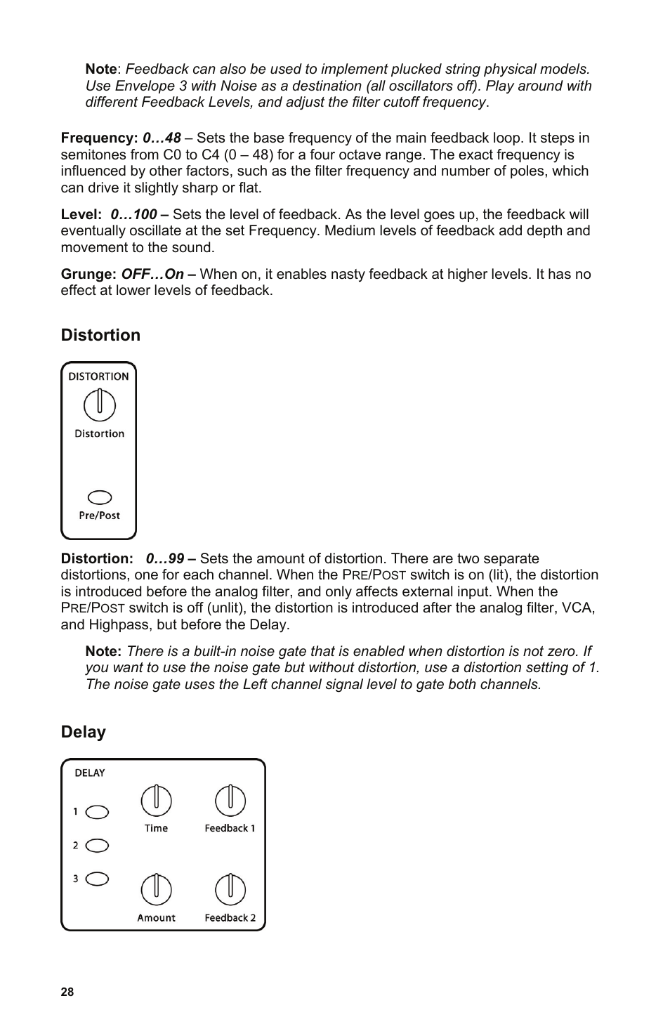 Distortion, Delay | Dave Smith Instruments POLY EVOLVER KEYBOARD User Manual | Page 28 / 76