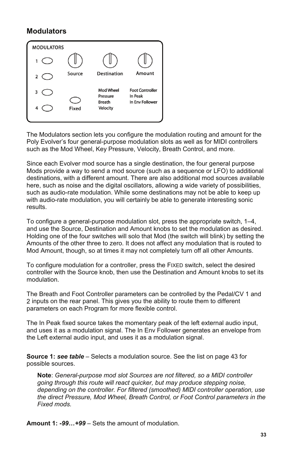 Modulators | Dave Smith Instruments POLY EVOLVER KEYBOARD User Manual | Page 33 / 76