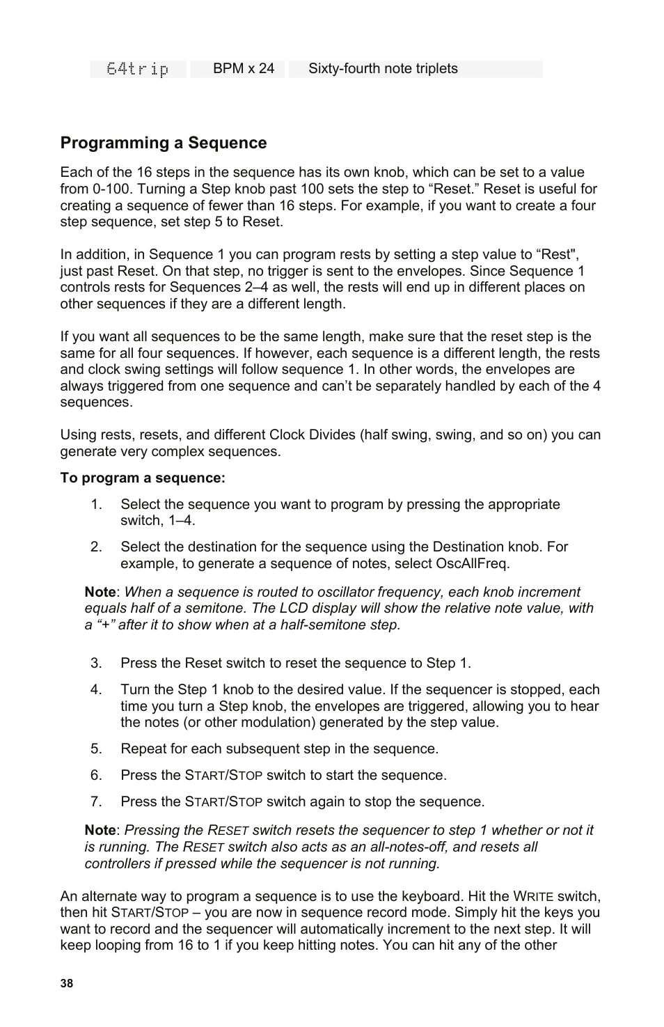 Programming a sequence | Dave Smith Instruments POLY EVOLVER KEYBOARD User Manual | Page 38 / 76