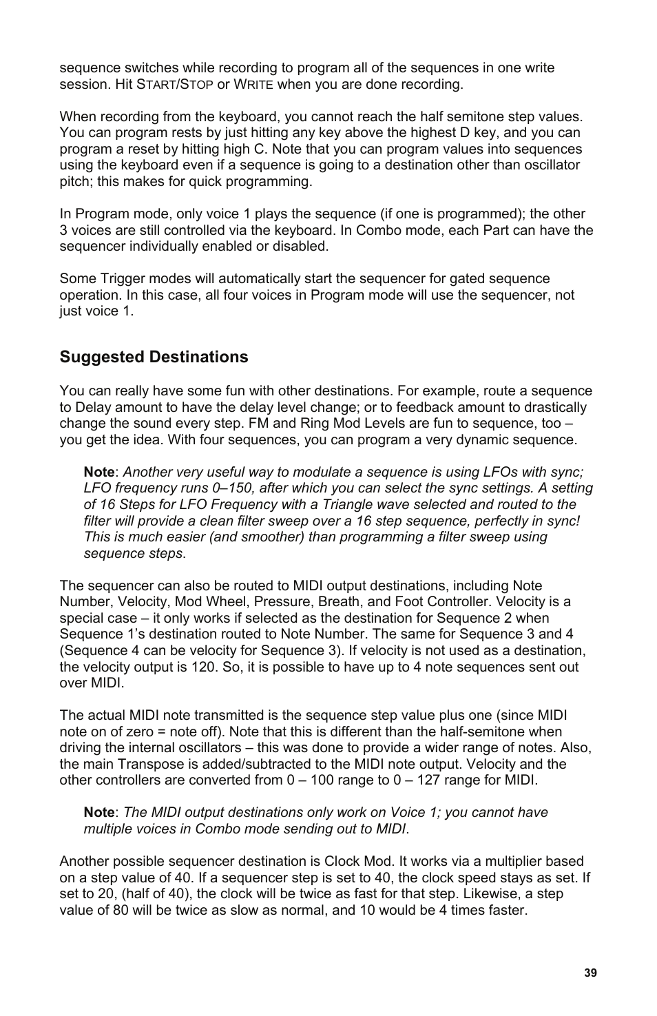 Suggested destinations | Dave Smith Instruments POLY EVOLVER KEYBOARD User Manual | Page 39 / 76