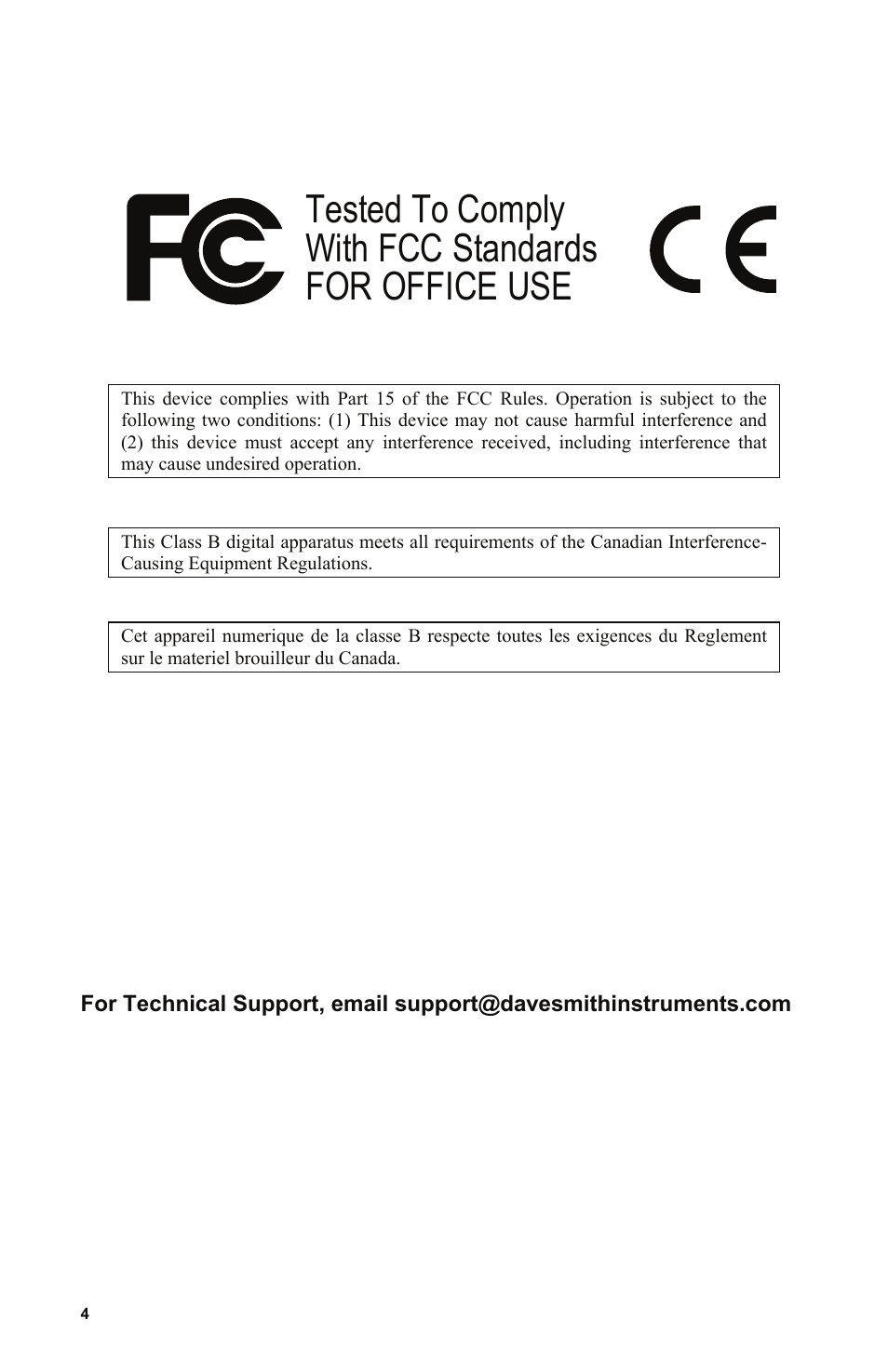 Tested to comply with fcc standards for office use | Dave Smith Instruments POLY EVOLVER KEYBOARD User Manual | Page 4 / 76