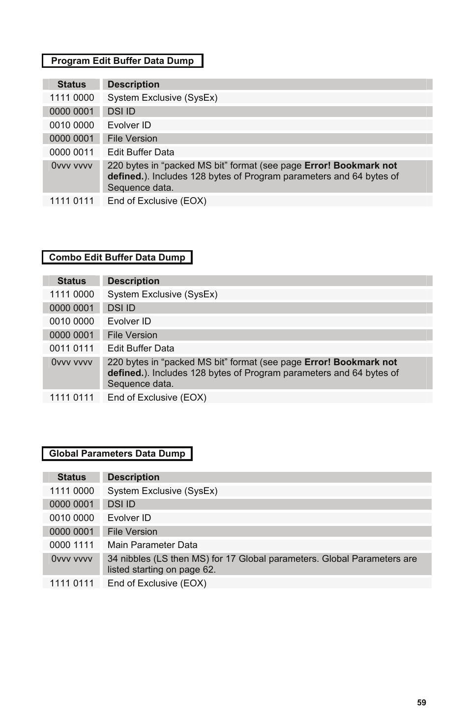 E 59 | Dave Smith Instruments POLY EVOLVER KEYBOARD User Manual | Page 59 / 76