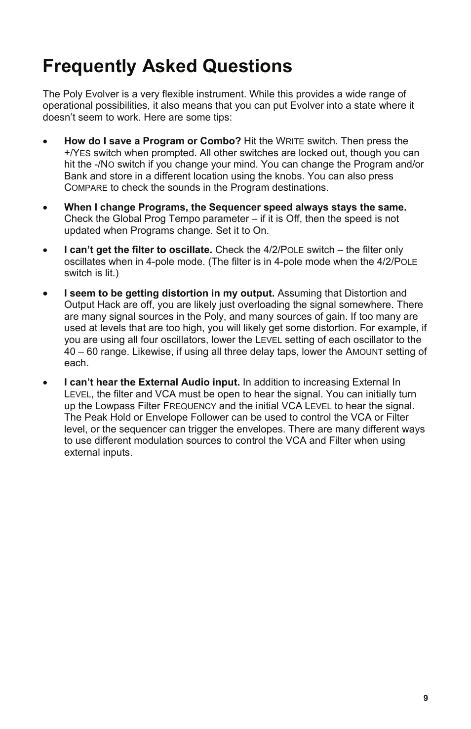 Frequently asked questions | Dave Smith Instruments POLY EVOLVER KEYBOARD User Manual | Page 9 / 76