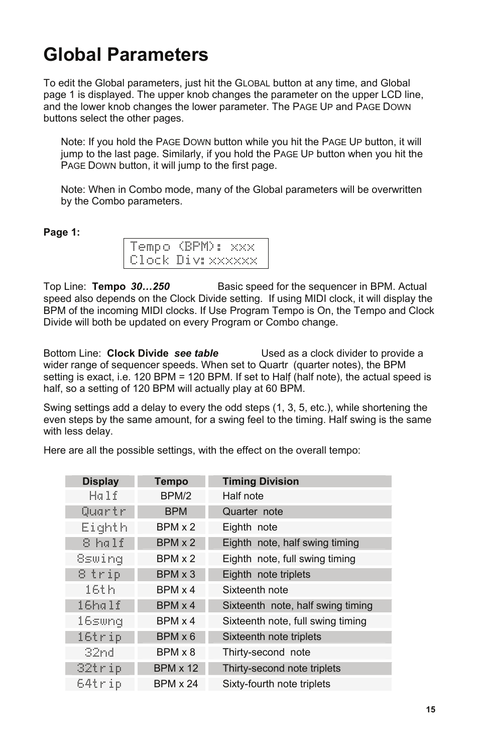 Global parameters | Dave Smith Instruments POLY EVOLVER RACK User Manual | Page 15 / 72