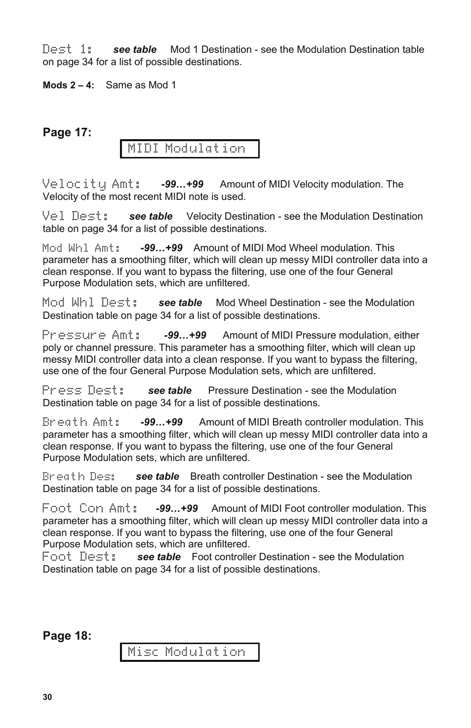 Page 17, Page 18 | Dave Smith Instruments POLY EVOLVER RACK User Manual | Page 30 / 72