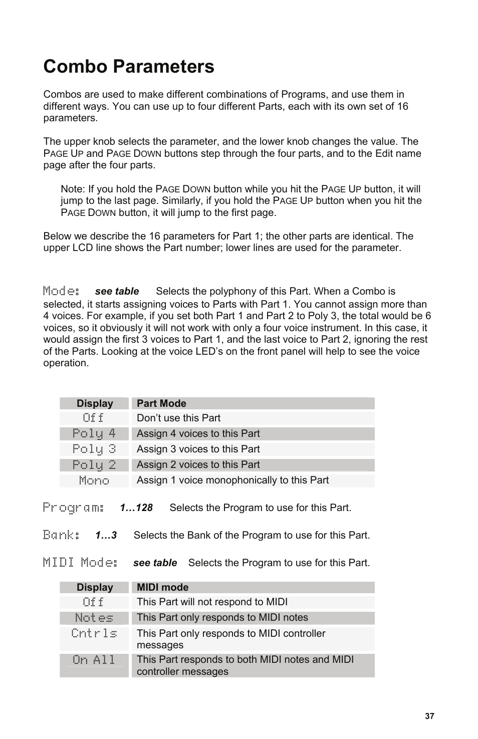 Combo parameters | Dave Smith Instruments POLY EVOLVER RACK User Manual | Page 37 / 72