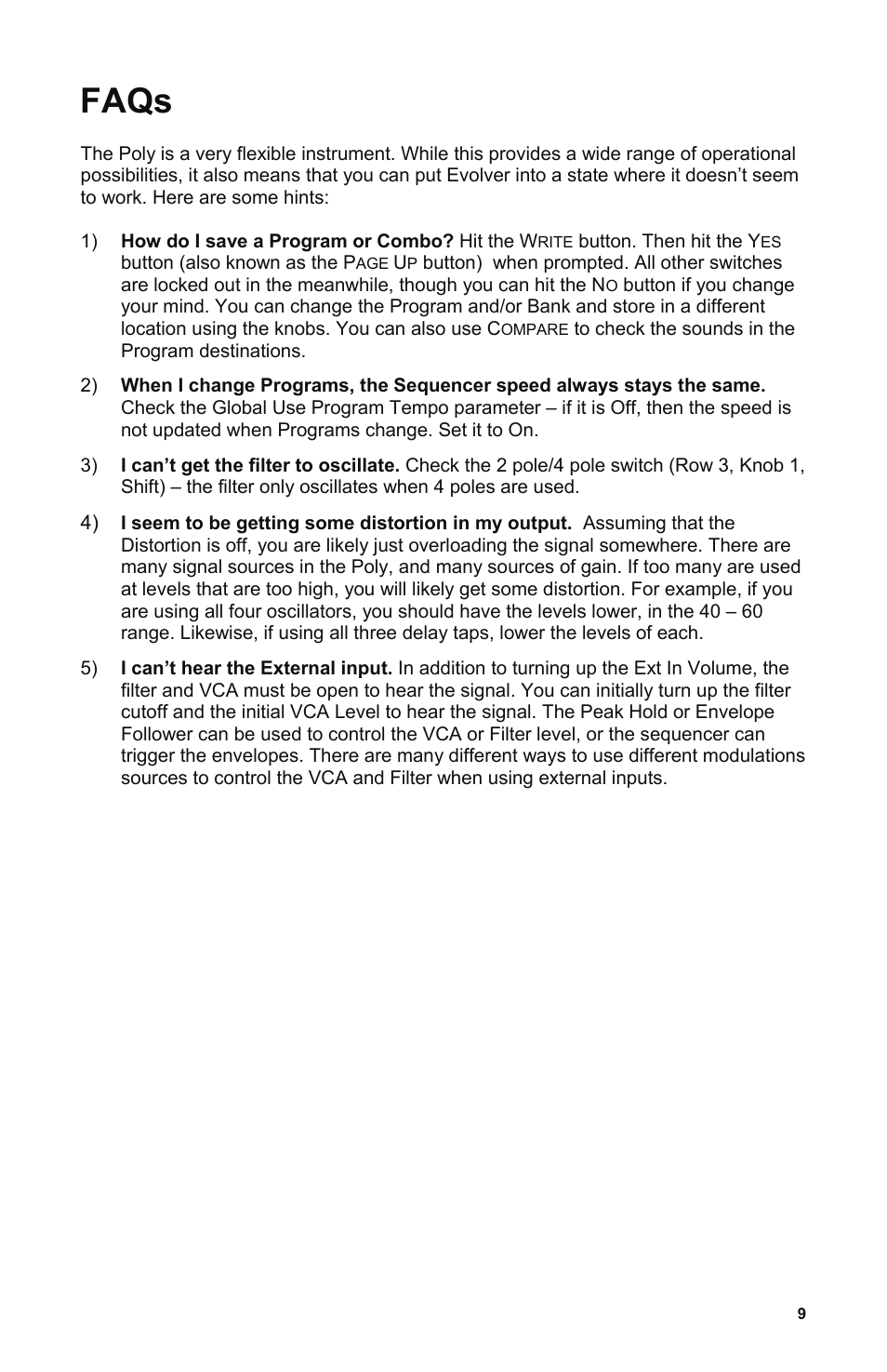 Faqs | Dave Smith Instruments POLY EVOLVER RACK User Manual | Page 9 / 72