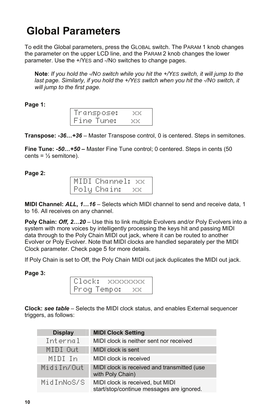 Global parameters | Dave Smith Instruments MONO EVOLVER KEYBOARD User Manual | Page 16 / 64