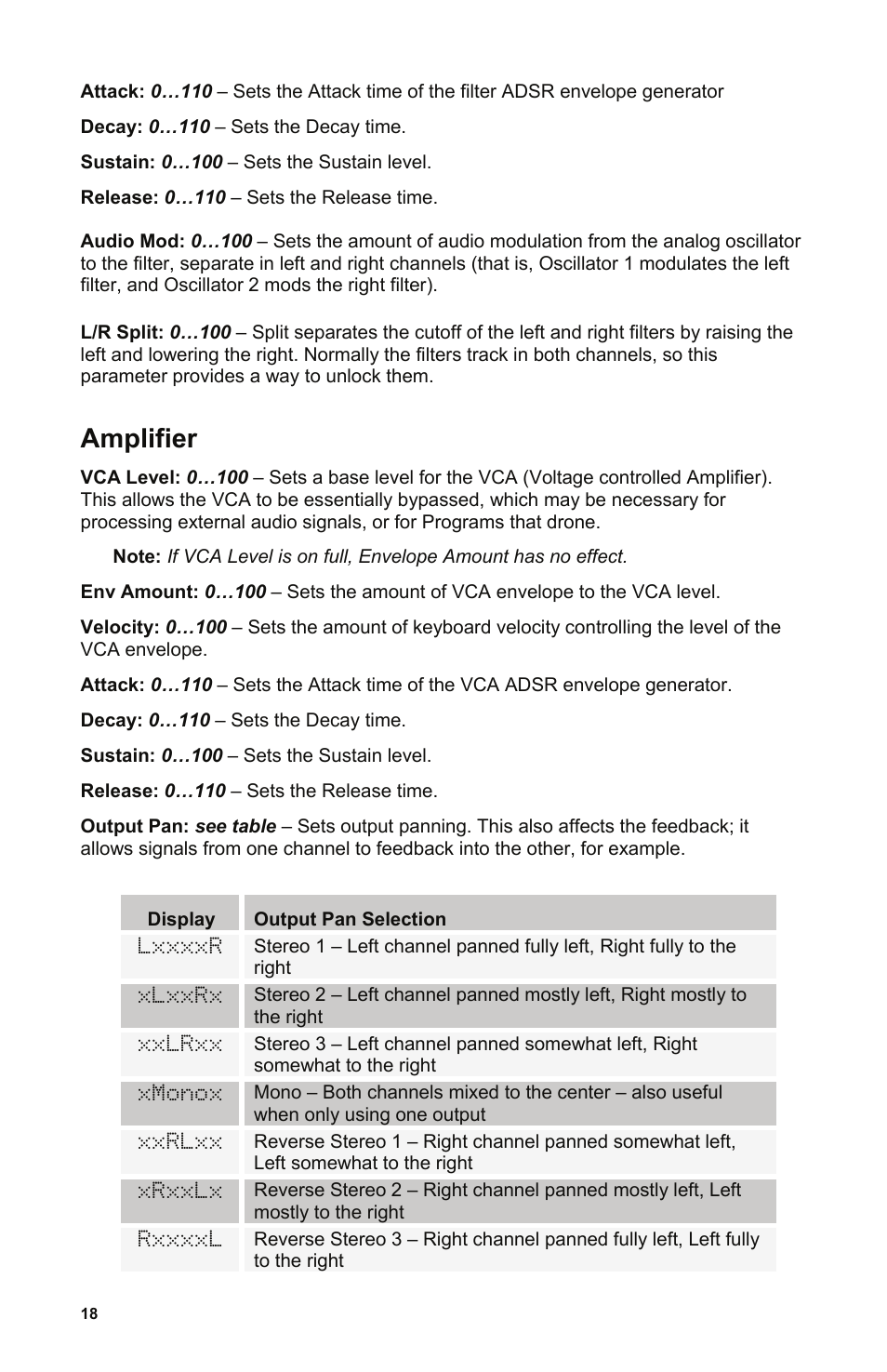 Amplifier | Dave Smith Instruments MONO EVOLVER KEYBOARD User Manual | Page 24 / 64