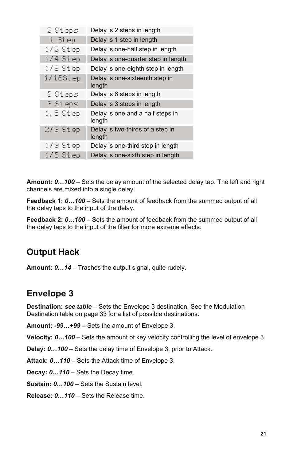 Output hack, Envelope 3 | Dave Smith Instruments MONO EVOLVER KEYBOARD User Manual | Page 27 / 64