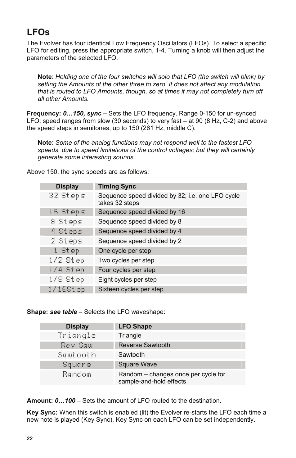 Lfos | Dave Smith Instruments MONO EVOLVER KEYBOARD User Manual | Page 28 / 64