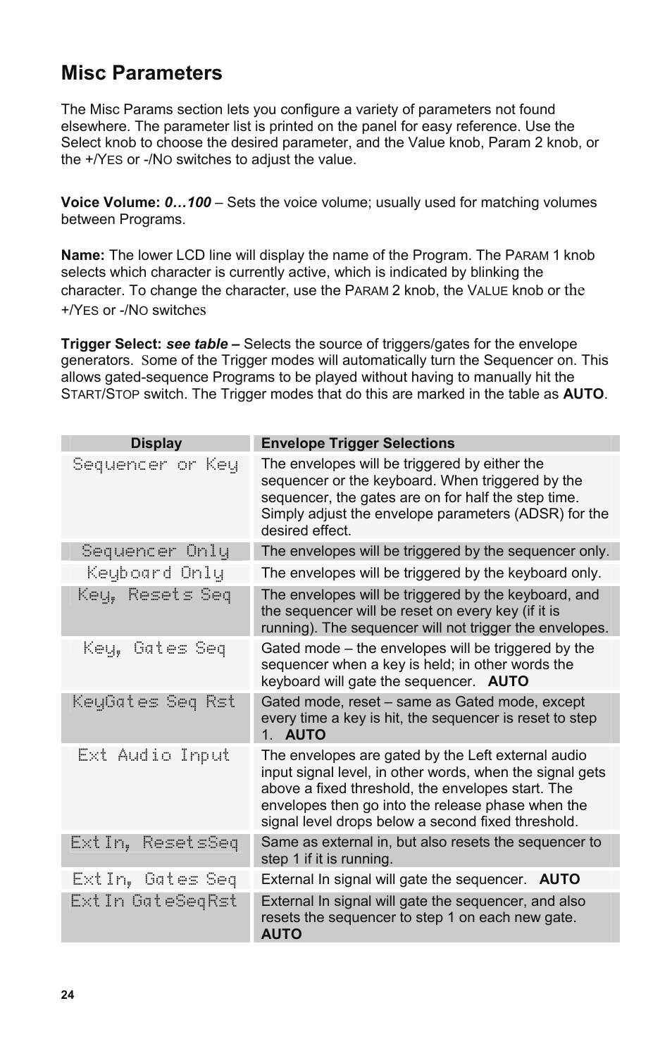 Misc parameters | Dave Smith Instruments MONO EVOLVER KEYBOARD User Manual | Page 30 / 64