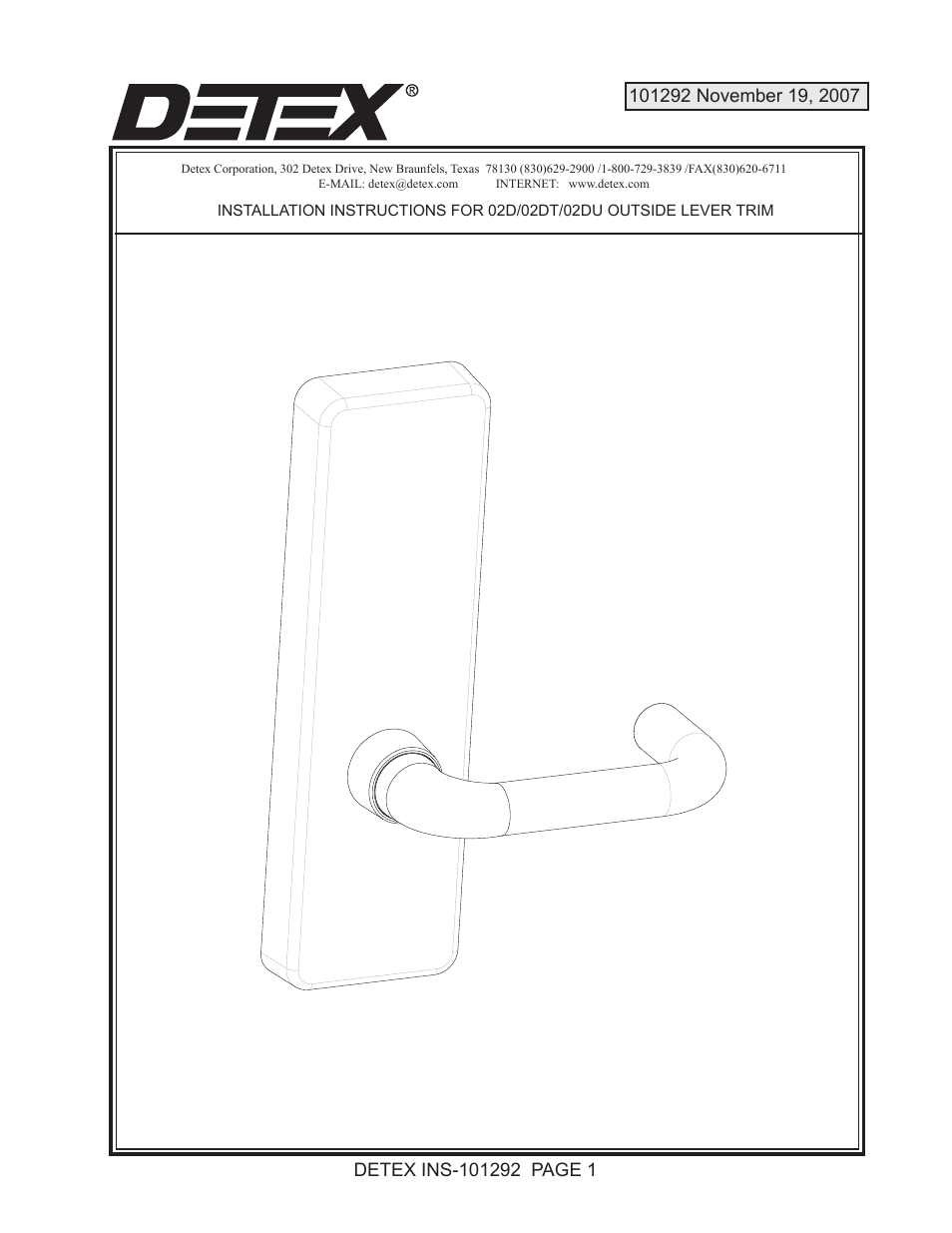 Detex 02DV Trim User Manual | 3 pages