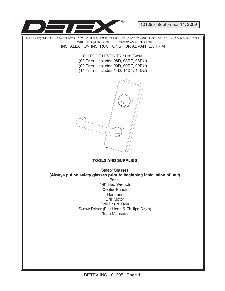 Detex 14DV Trim User Manual | 5 pages