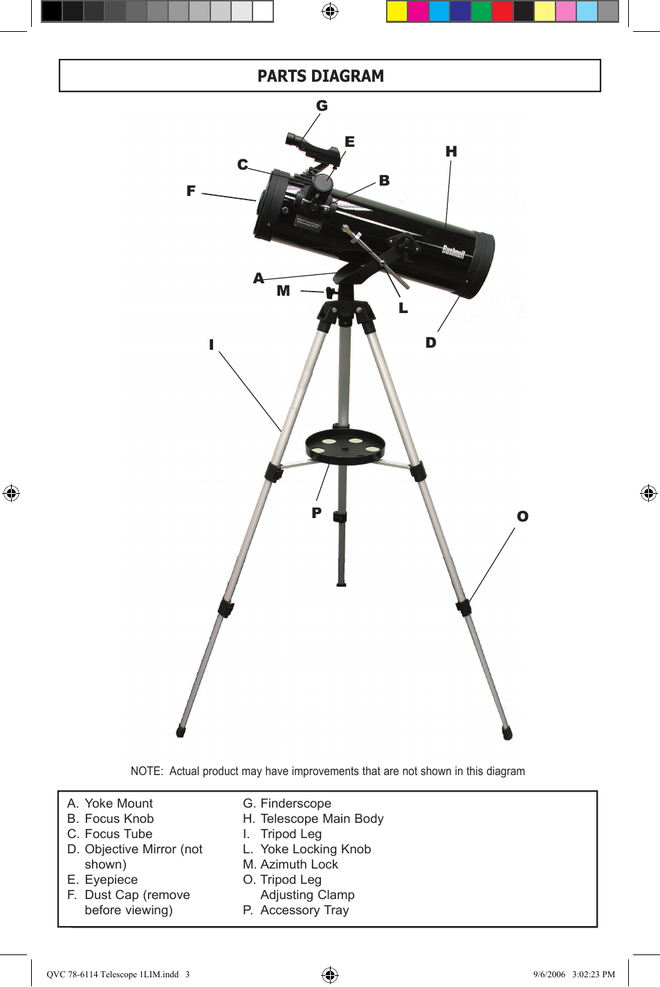 Parts diagram | Bushnell 78-6114 User Manual | Page 3 / 9