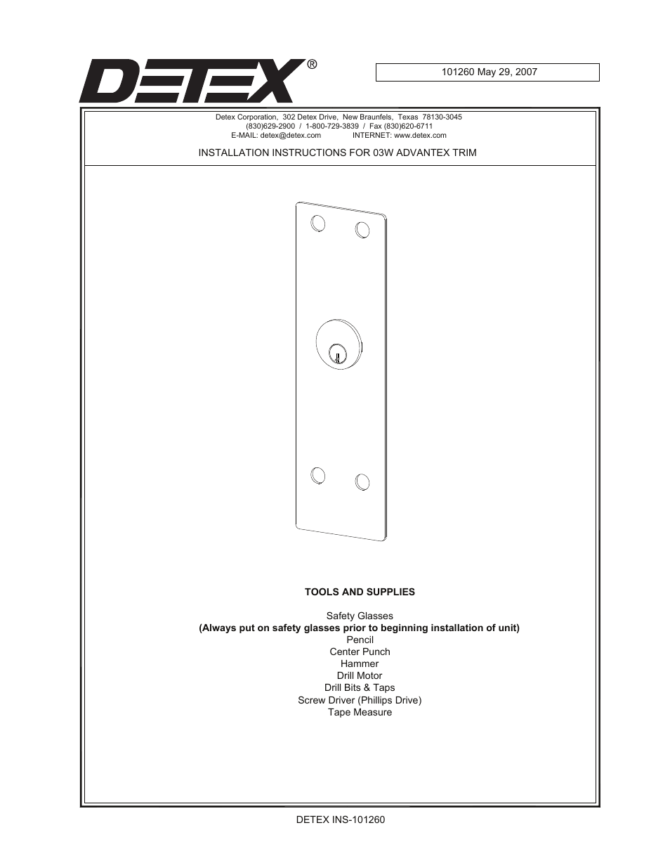 Detex 02W Trim User Manual | 4 pages