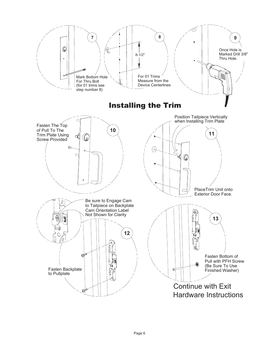 Installing the trim, Continue with exit hardware instructions | Detex CNV Trim User Manual | Page 6 / 6
