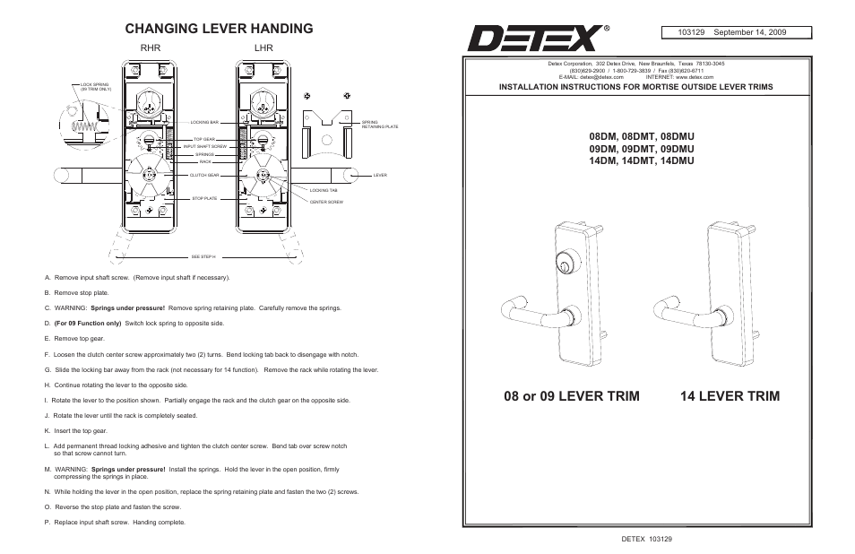 Detex 14DM Trim User Manual | 2 pages