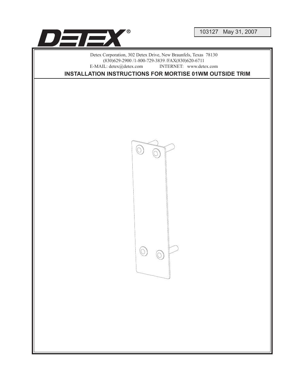 Detex 01WM Trim User Manual | 2 pages