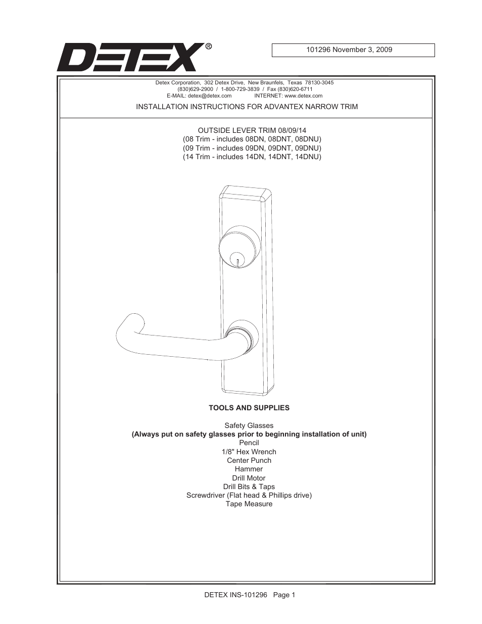 Detex 14DN Trim User Manual | 5 pages