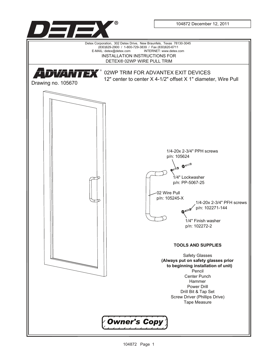 Detex 02WP Trim User Manual | 2 pages