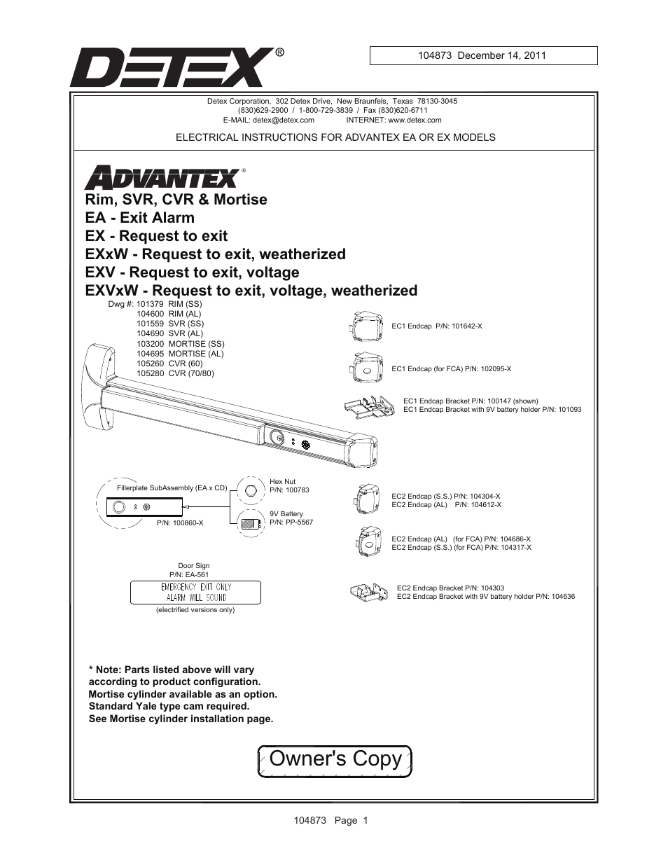 Detex Exit Switch - Weatherized User Manual | 7 pages